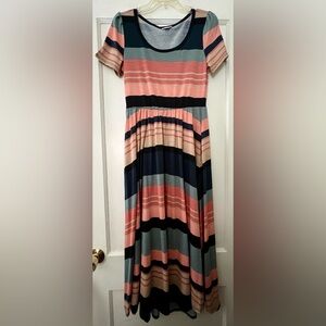 Lularoe Riley Empire Waist Striped Multicolor Maxi Dress